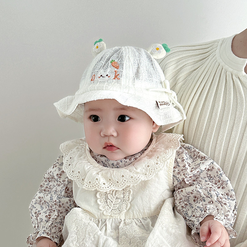 婴儿帽子夏季薄款女宝宝渔夫帽遮阳防晒可爱太阳帽小月龄太阳帽