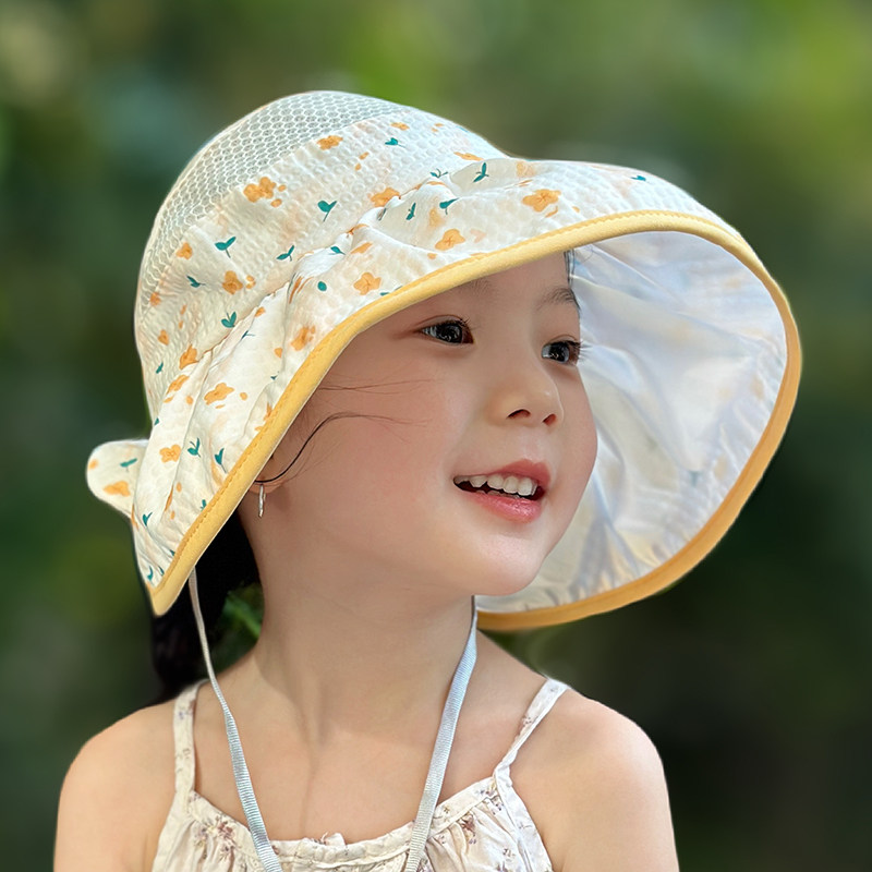 儿童防晒帽子女孩大帽檐空顶遮阳帽女童防紫外线太阳帽宝宝凉帽