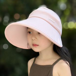 儿童防晒帽子女童大帽檐遮阳帽韩版太阳帽防紫外线夏季女孩空顶帽
