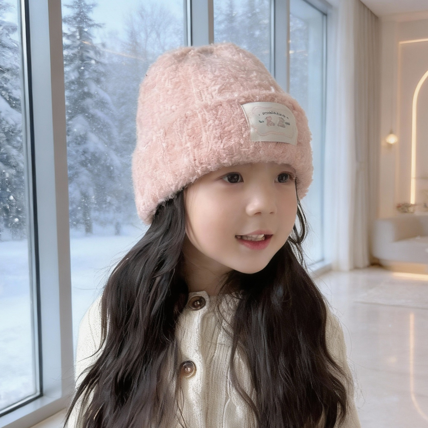 女童帽子2025新款毛线帽保暖护耳洋气时髦儿童针织帽防寒女孩冬季