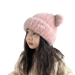 女童帽子秋冬款儿童针织帽2025新款女孩冬季加绒毛线帽宝宝帽子