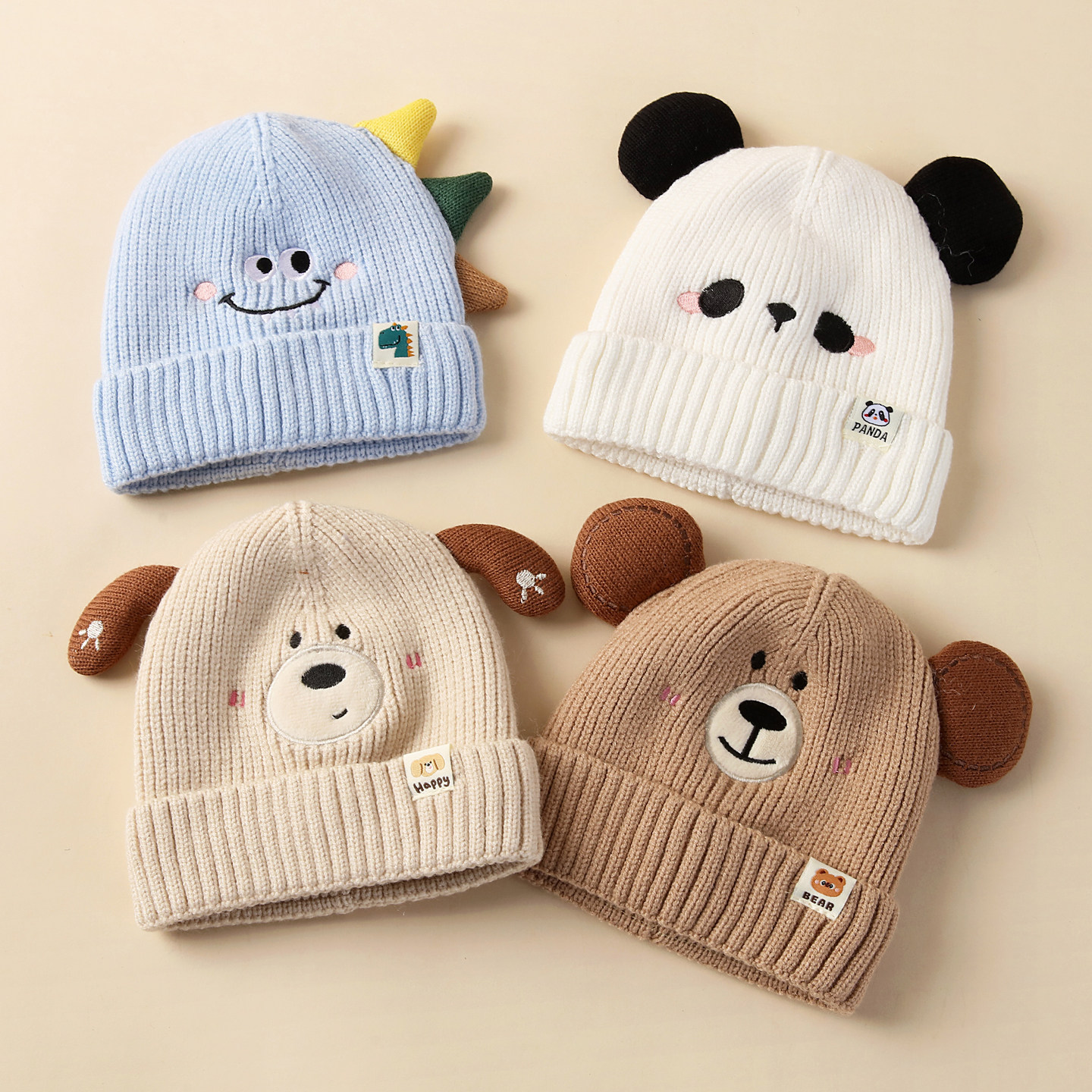 婴儿帽子秋冬季宝宝毛线帽保暖护耳可爱男宝女宝针织帽小月龄防寒