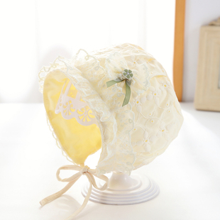 婴儿帽子春夏季薄款女宝宝蕾丝公主帽护囟门小月龄女宝套头帽洋气