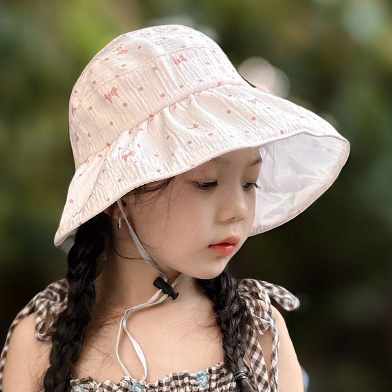 儿童帽子女孩防晒帽夏季大帽檐户外遮阳帽女童空顶太阳帽海边轻薄