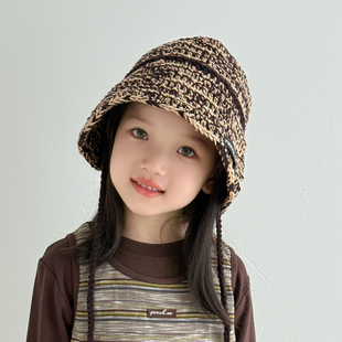 女童帽子秋冬季洋气韩版儿童空顶渔夫帽遮阳女孩纯手工针织盆帽潮