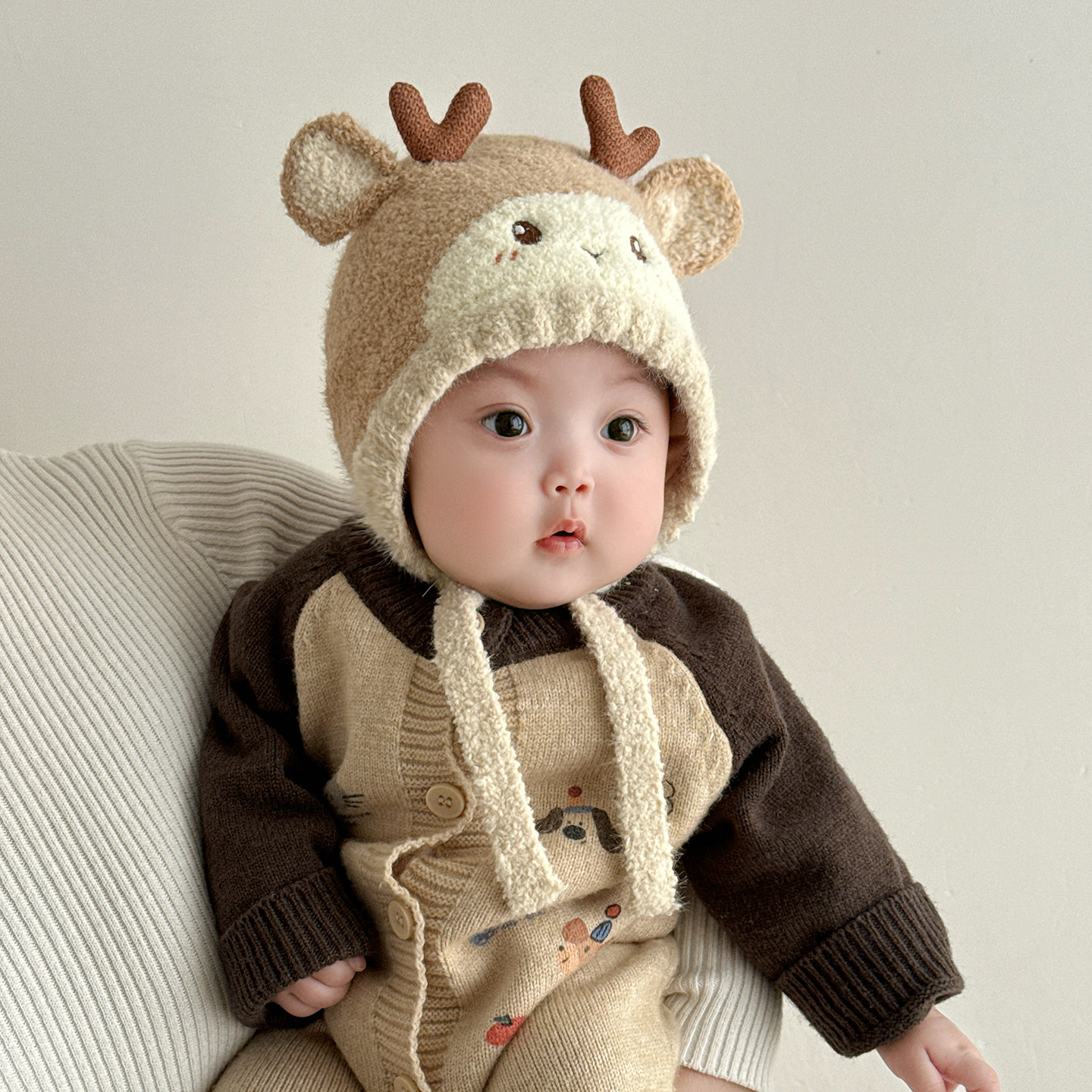 宝宝帽子秋冬季保暖护耳毛绒帽户外男宝女宝冬天防寒针织帽婴儿帽