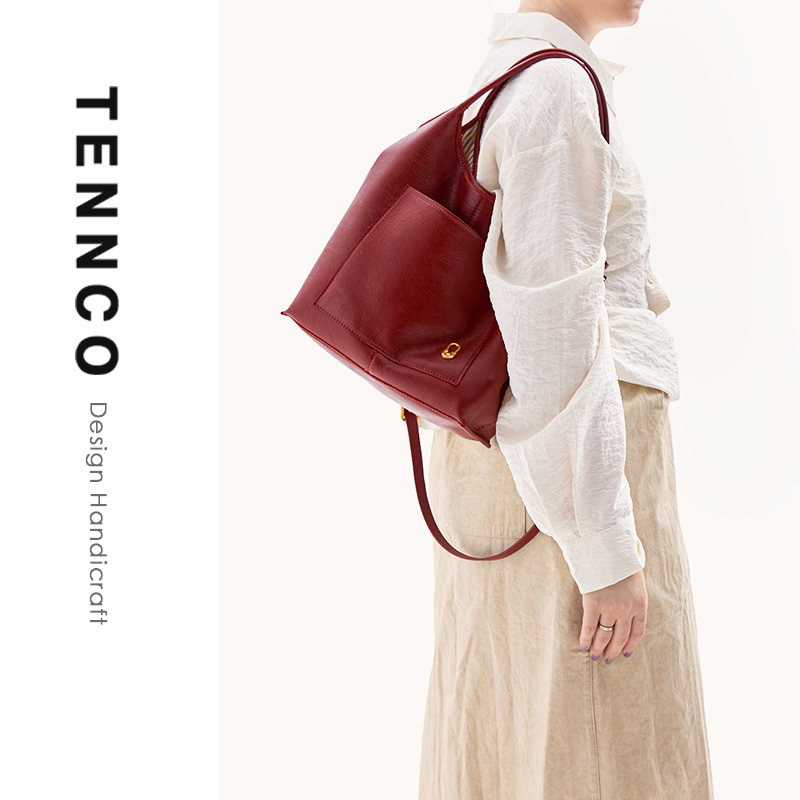 TENNCO【兜兜包】头层真皮红色婚包新娘包通勤腋下包单肩斜挎女包
