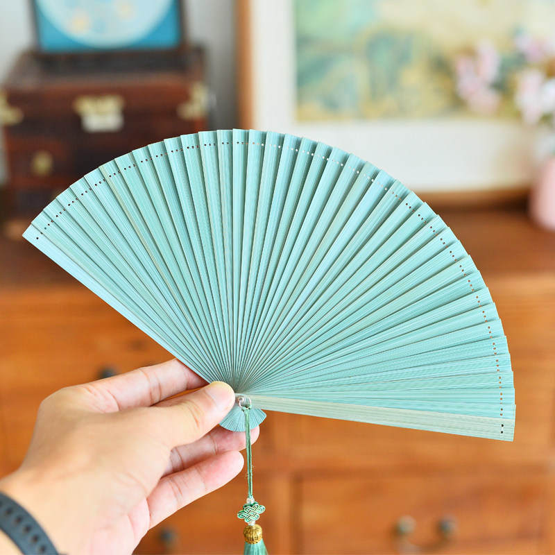 仙鹤绿色日式随身旗袍舞蹈小折扇