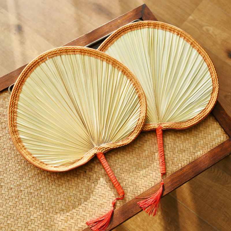 棕叶包边复古天然手摇扇子怀旧