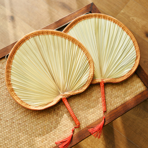 棕叶包边复古天然手摇扇子怀旧