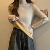 孕妇一体绒保暖羊毛衫 秋冬孕期加厚加绒防寒半高领毛衣针织打底衫