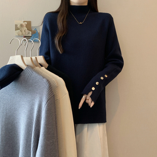 孕妇加绒毛衣冬装新款孕晚期保暖内搭半高领一体绒加厚针织打底衫