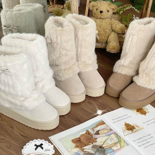现货|冬日恋曲|白茶入梦原创毛绒雪地靴子厚底直筒百搭女鞋