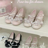 白茶入梦蝴蝶结中低跟优雅女鞋 尾款 6团 圆头版 蝴蝶酥