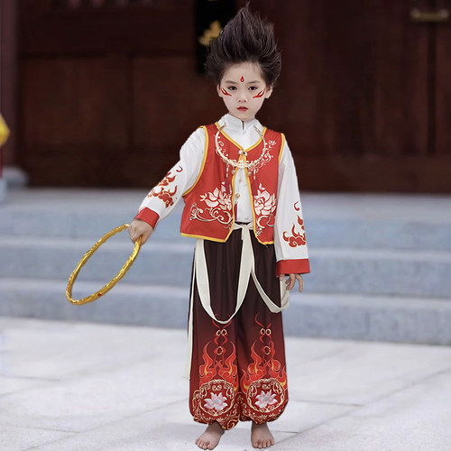 哪咤衣服儿童同款全套男女童小哪吒演出服装cos服道具汉服表演服