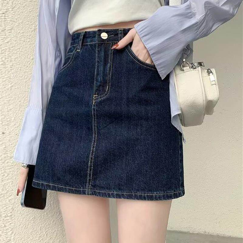 深蓝色牛仔短裙女夏季2026新款韩版高腰百搭小个子半身裙子A字裙