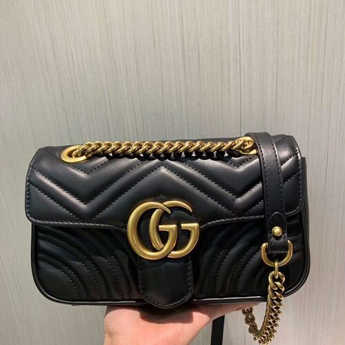 二手女士GGMarmont黑色古奇绗缝