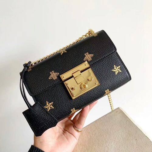 二手女士古奇Padlock系列蜜蜂星星黑色小号链条斜挎单肩背包