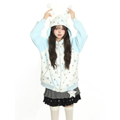 小杭还没吃饱原创甜美学院风满印星星连帽开衫 卫衣女设计感外套潮