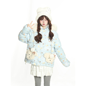 小杭还没吃饱原创可爱波点小狗毛领连帽棉服宽松加厚保暖外套女冬