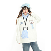 小杭还没吃饱原创学院风小狗刺绣假两件POLO领卫衣设计感长袖 女潮