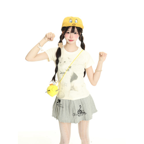 原创美式卡通印花修身显瘦短袖女