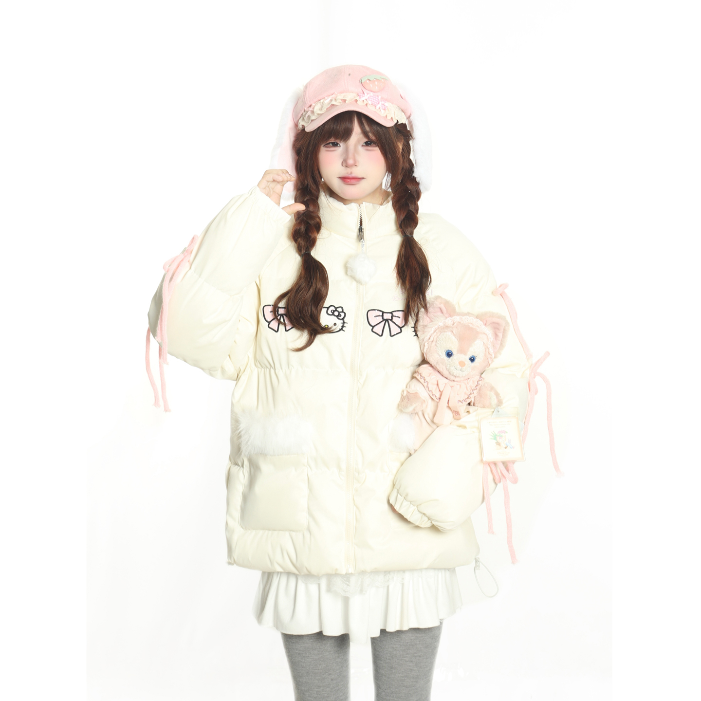 原创甜美可爱KT刺绣立领棉服女冬