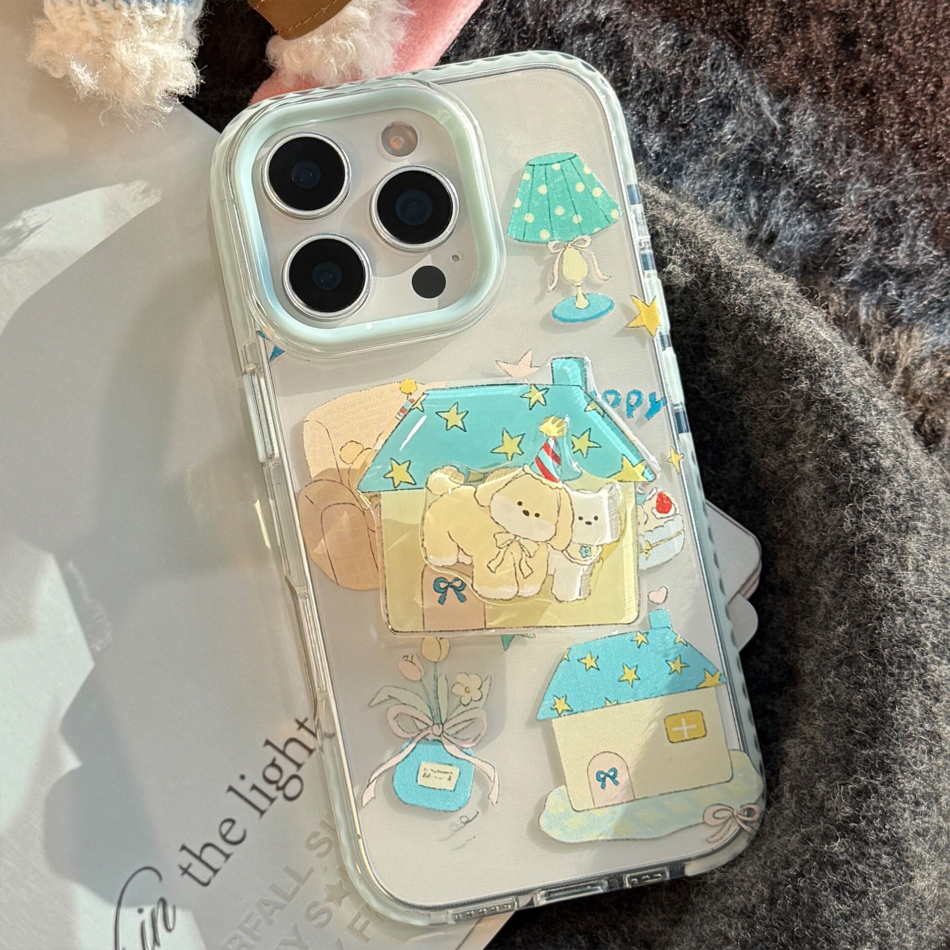 可爱屋子星星小狗支架适用iph手机保护套/壳