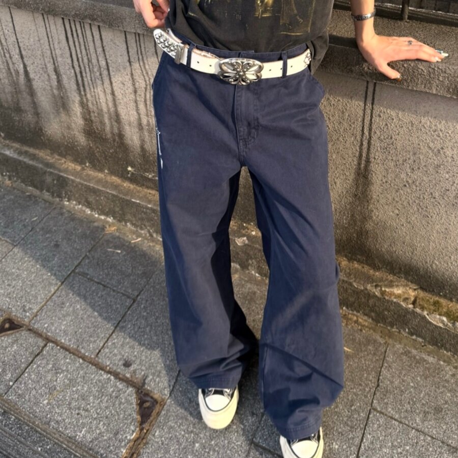 复古法工蓝宝剑刺绣工装裤
