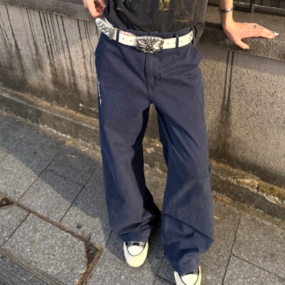 复古法工蓝宝剑刺绣工装裤