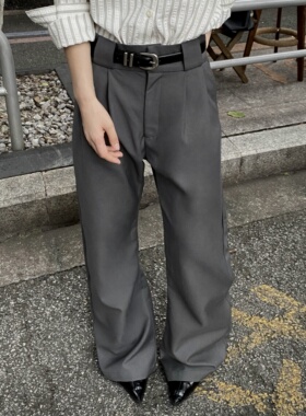 RTIMFD特殊双褶弯刀A字廓形TR西裤 立体裁剪工字折垂感通勤休闲裤