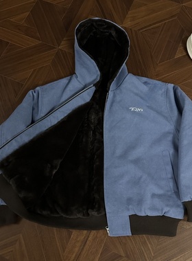 RTIMFD 冰川蓝底特律保暖貂毛座山雕 重磅帆布水洗boxy连帽厚棉服