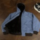 RTIMFD 重磅帆布水洗boxy连帽厚棉服 冰川蓝底特律保暖貂毛座山雕