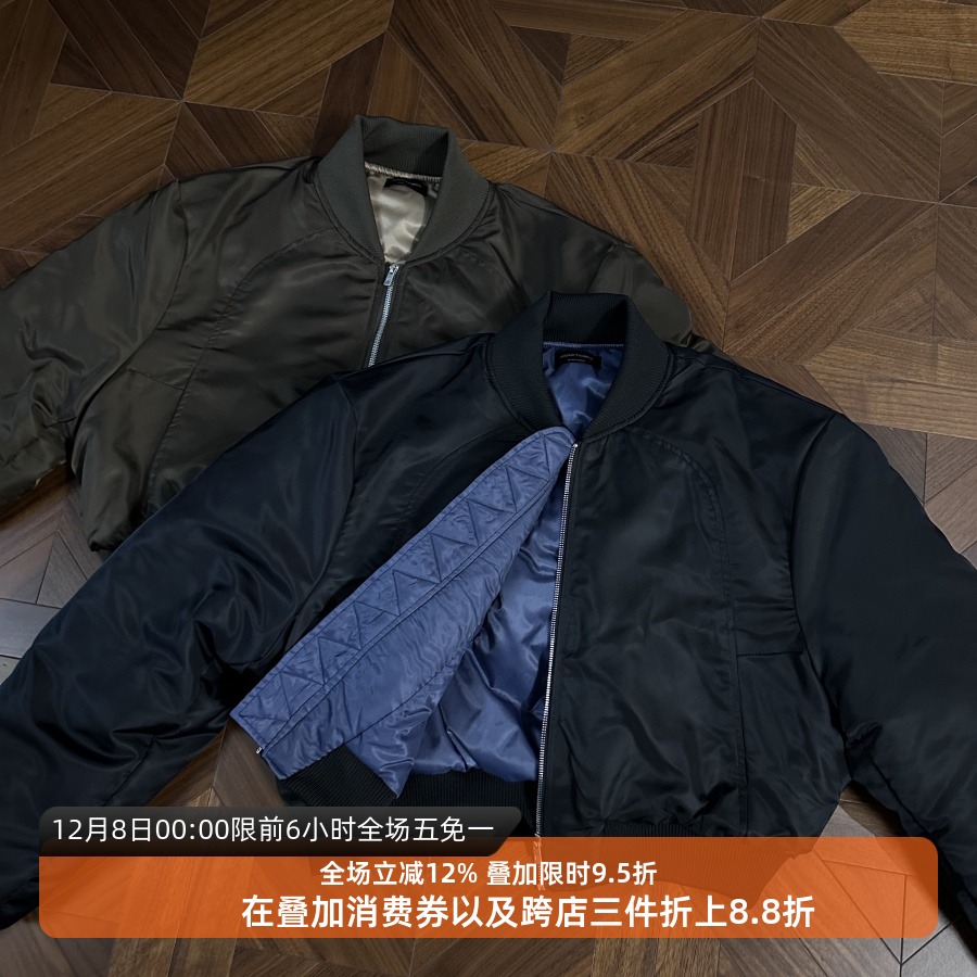 3AM蓝内飞行员短宽保暖棉夹克