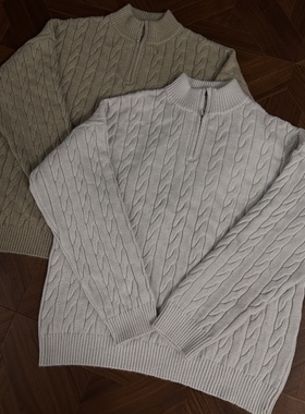 RTIMFD 复古浮雕绵毛马术麻花拉链毛衣 os老钱慵懒粗针立领针织衫