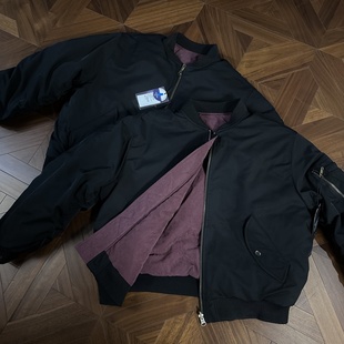 RTIMFD 廓形红丝绒双面穿ma1飞行员棉服bomber棒球棉外套三防保暖