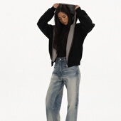 RTIMFD双面穿千鸟格拉链连帽卫衣外套Cleanfit短Boxy两穿夹克格子