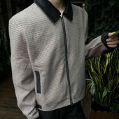 RTIMFD复古拼色千鸟格丝绒短款 夹克定制面料双拉链翻领外套显身材