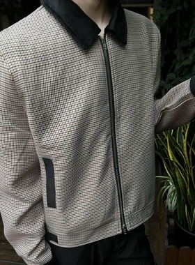 RTIMFD复古拼色千鸟格丝绒短款夹克定制面料双拉链翻领外套显身材