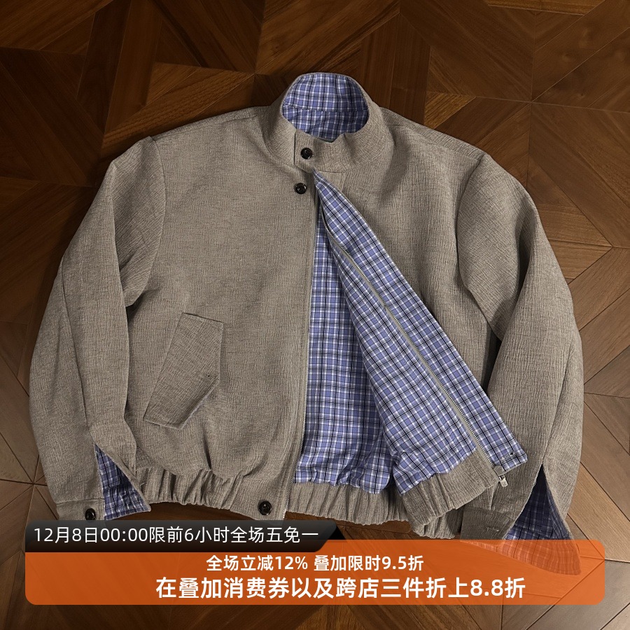 三色重磅树纹肌理miu麂皮棒球服
