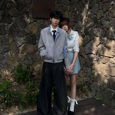 三色重磅树纹肌理miu麂皮棒球服