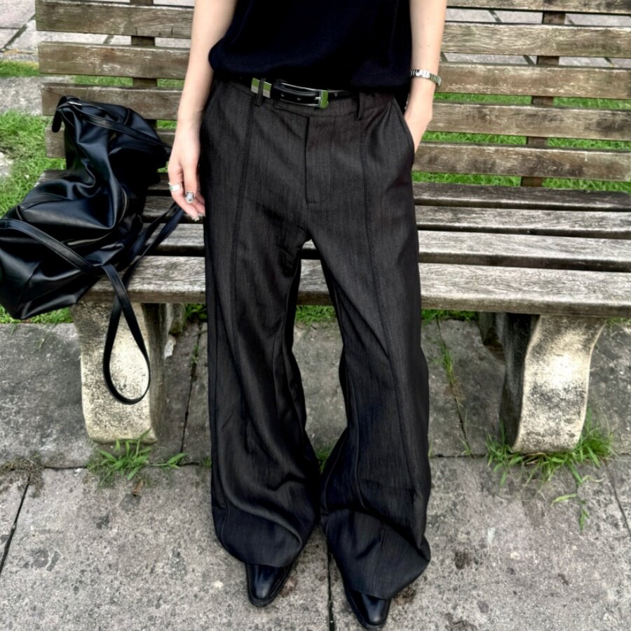 复古中世纪黑爵士解构阔西装裤图片