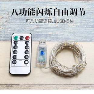 USB10米100灯紫色带遥控装饰礼盒圣诞8功能遥控铜线灯串