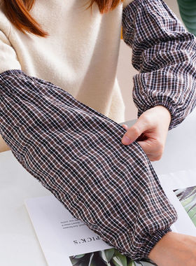 长款套袖加大加长棉布袖套粗棉格子工厂工作劳保套袖洗碗手套