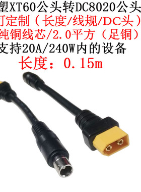 2平方DC8020公头转注塑XT60公头户外电小二移动储能电源线0.15米