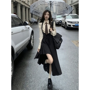 套裙春秋新款 百搭休闲背带裙两件套甜辣风 高级感韩系裙子复古衬衫
