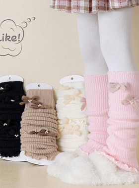 日系女童袜套洛丽塔白色秋冬季儿童公主加绒针织保暖小腿堆堆袜套