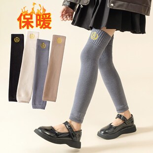 秋冬新品儿童护膝袜套韩版刺绣毛圈加厚保暖长筒大腿袜中大童护腿