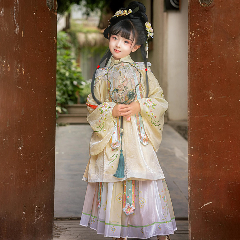 汉服女童春秋新款明制春季套装小女孩超仙簪花儿童中国风明朝古装