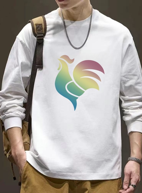 280g美式重磅纯棉束口基础款白色秋季圆领打底衫男士内搭长袖t恤